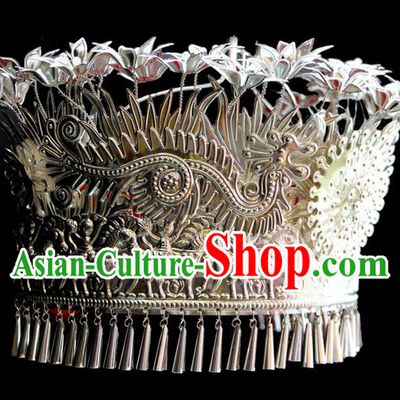 Chinese Traditional Miao Minority Hmong Folk Ethnic Hat, Miao Minority Sliver Crown Jewelry Accessories, Miao Headgear for Women