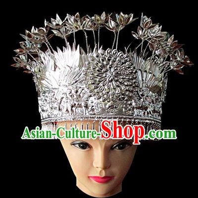 Chinese Traditional Miao Minority Hmong Folk Ethnic Hat, Miao Minority Sliver Crown Jewelry Accessories, Miao Headgear for Women