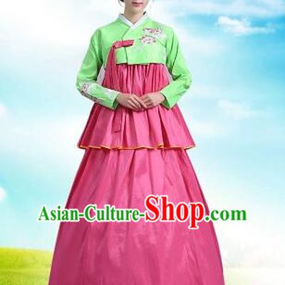 Korean Court Dress Girl Stage Costumes Show Traditional Clothes Dancing Children Ceremonial Dresses Full Dress Formal Attire Green Top Red Skirt