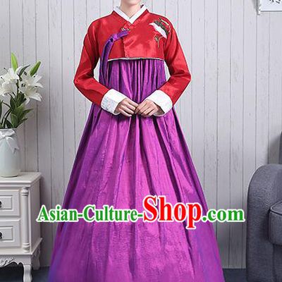 Korean Court Dress Girl Stage Costumes Show Traditional Clothes Dancing Children Ceremonial Dresses Full Dress Formal Attire Red Top Purple Skirt