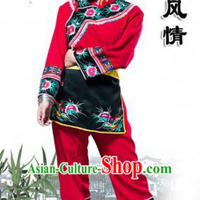 Traditional Chinese Miao Nationality Dancing Costume, Hmong Female Folk Dance Ethnic Pleated Skirt, Chinese Tujia Minority Nationality Embroidery Costume for Women