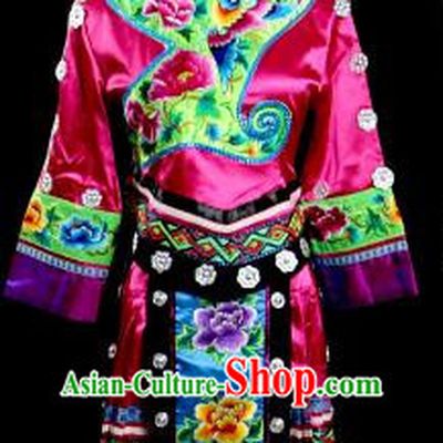 Traditional Chinese Miao Nationality Dancing Costume, Hmong Female Folk Dance Ethnic Pleated Skirt, Chinese Minority Nationality Embroidery Costume for Women