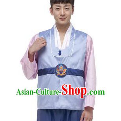Korean Traditional Formal Dress Set Men Clothes Traditional Korean Traditional Costumes Full Dress Formal Attire Ceremonial Dress Court Slight Blue
