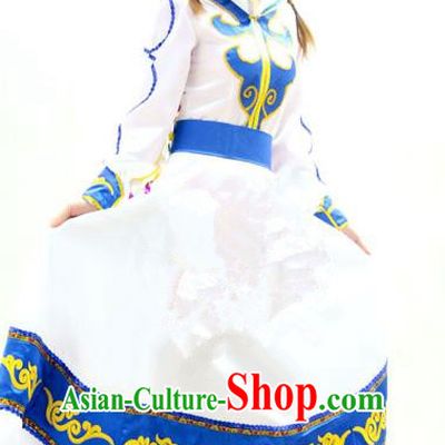 Traditional Chinese Evenki Nationality Dancing Costume, Ewenkezu Female Folk Dance Ethnic Pleated Skirt, Chinese Ewenke Minority Nationality Embroidery Costume for Women