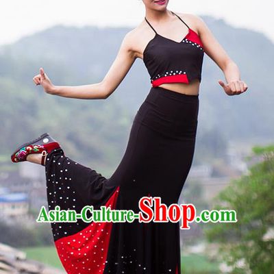 Traditional Chinese Dai Nationality Peacock Dancing Costume, Folk Dance Ethnic Costume, Chinese Minority Nationality Dancing Costume for Women