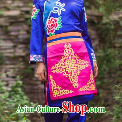 Traditional Chinese Qiang Nationality Dancing Costume, Qiangzu Female Folk Dance Ethnic Dress, Chinese Qiang Minority Nationality Embroidery Costume for Women
