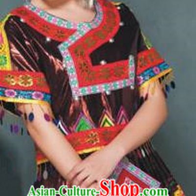 Traditional Chinese Tujia Nationality Dancing Costume, Tujiazu Female Folk Dance Ethnic Dress, Chinese Tujia Minority Nationality Embroidery Costume for Women