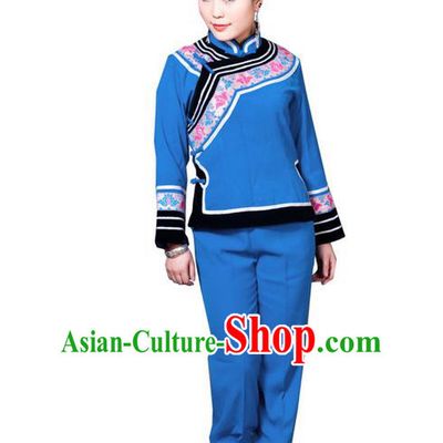 Traditional Chinese Miao Nationality Dancing Costume, Hmong Female Folk Dance Ethnic Dress, Chinese Tujia Minority Nationality Embroidery Costume for Women