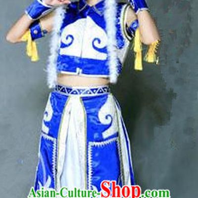 Traditional Chinese Mongol Nationality Dancing Costume, Mongolian Female Folk Dance Ethnic Pleated Skirt, Chinese Mongols Minority Nationality Embroidery Costume for Women