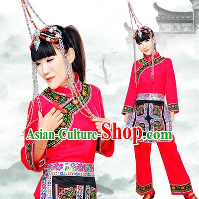 Traditional Chinese She Nationality Dancing Costume, Shezu Female Folk Dance Ethnic Dress, Chinese She Minority Nationality Embroidery Costume for Women