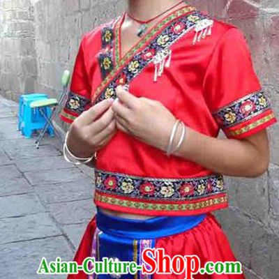 Traditional Chinese Miao Nationality Dancing Costume, Hmong Children Folk Dance Ethnic Dress, Chinese Minority Tujia Nationality Embroidery Costume for Kids