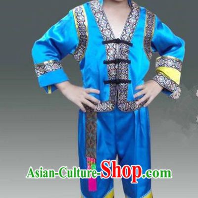 Traditional Chinese Miao Nationality Dancing Costume, Hmong Children Folk Dance Ethnic Dress, Chinese Minority Tujia Nationality Embroidery Costume for Boys Kids