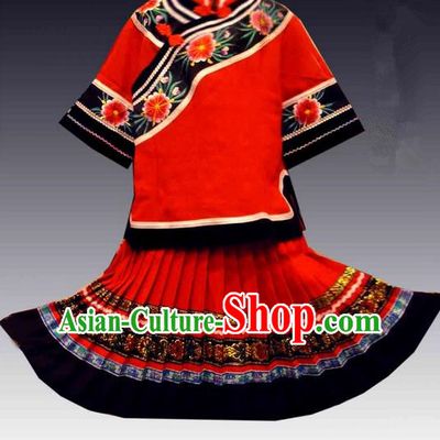 Traditional Chinese Miao Nationality Dancing Costume, Hmong Children Folk Dance Ethnic Dress, Chinese Minority Tujia Nationality Embroidery Costume for Girls Kids