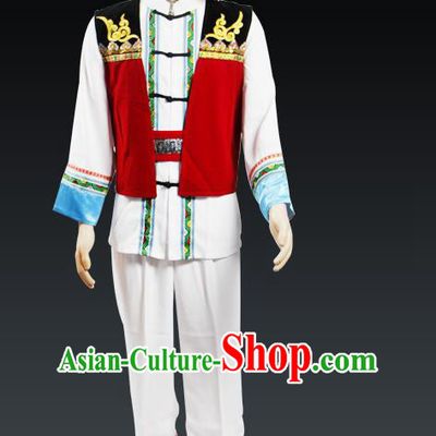 Traditional Chinese Miao Nationality Dancing Costume, Tujiazu Male Folk Dance Ethnic Dress, Chinese Minority Yao Nationality Embroidery Costume for Men