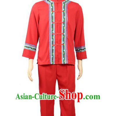 Traditional Chinese Miao Nationality Dancing Costume, Hmong Male Folk Dance Ethnic Dress, Chinese Minority Tujia Nationality Embroidery Costume for Men