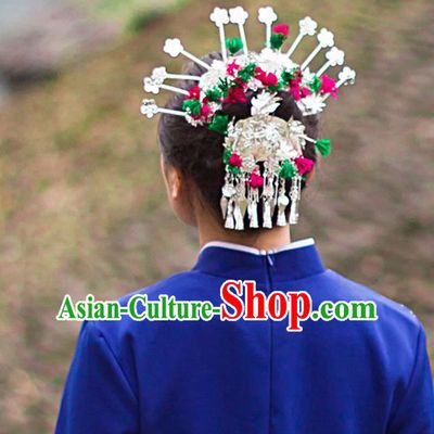 Traditional Chinese Miao Ethnic Minority Accessories, Miao Ethnic Jewelry Accessories Hairpin Complete Set for Women