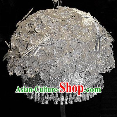 Traditional Chinese Miao Nationality Phoenix Silver Headwear, Hmong Female Folk Wedding Ethnic Accessories Crown, Chinese Minority Nationality Jewelry Accessories Hairpins for Women