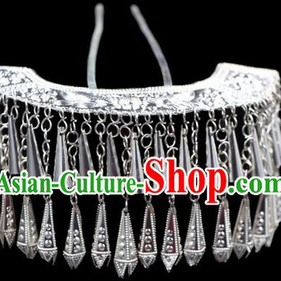 Traditional Chinese Miao Nationality Phoenix Silver Headwear, Hmong Female Folk Wedding Ethnic Accessories Crown, Chinese Minority Nationality Jewelry Accessories Hairpins for Women