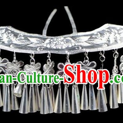 Traditional Chinese Miao Nationality Phoenix Silver Headwear, Hmong Female Folk Wedding Ethnic Accessories Crown, Chinese Minority Nationality Jewelry Accessories Hairpins for Women