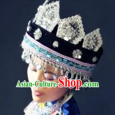 Traditional Chinese Miao Nationality Phoenix Silver Headwear, Hmong Female Folk Wedding Hat, Ethnic Accessories Crown, Chinese Minority Nationality Jewelry Accessories Hairpins for Women