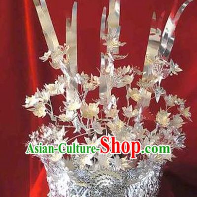 Traditional Chinese Miao Nationality Phoenix Silver Headwear, Hmong Female Folk Wedding Hat, Ethnic Accessories Crown, Chinese Minority Nationality Jewelry Accessories Hairpins for Women