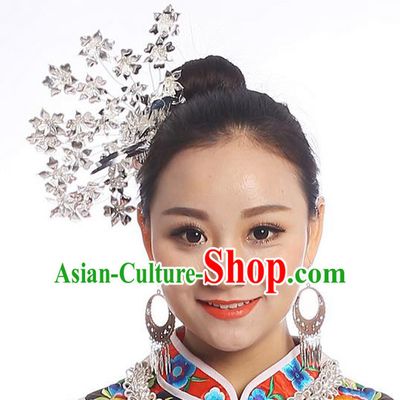 Traditional Chinese Miao Nationality Phoenix Silver Headwear, Hmong Female Folk Wedding Hat, Ethnic Accessories Crown, Chinese Minority Nationality Jewelry Accessories Hairpins for Women