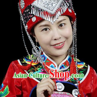 Traditional Chinese Miao Nationality Headwear, Hmong Female Folk Wedding Hat, Ethnic Accessories Crown, Chinese Minority Nationality Jewelry Accessories for Women