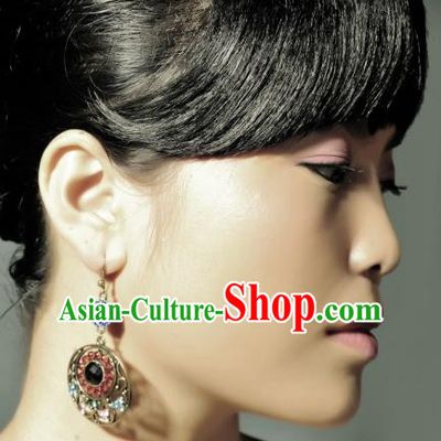 Traditional Chinese Miao Nationality Earrings, Hmong Female Folk Wedding Earrings, Chinese Minority Nationality Jewelry Accessories for Women