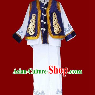 Traditional Chinese Bai Nationality Dancing Costume, Baizu Male Folk Dance Ethnic Dress, Chinese Minority Bai Nationality Embroidery Costume for Men