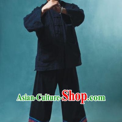 Traditional Chinese Miao Nationality Dancing Costume, Hmong Male Folk Dance Ethnic Dress, Chinese Minority Miao Nationality Embroidery Costume for Men