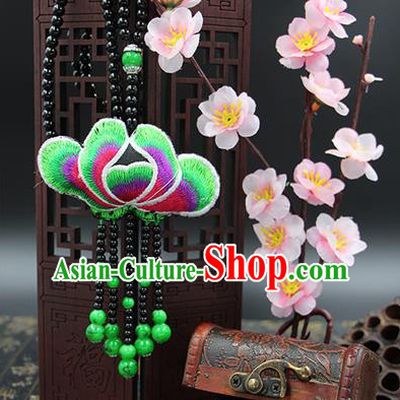 Traditional Chinese Miao Nationality Necklace, Hmong Folk Wedding Embroidery Sweater Chain, Chinese Minority Nationality Jewelry Accessories for Women