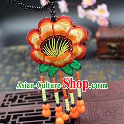 Traditional Chinese Miao Nationality Necklace, Hmong Folk Wedding Embroidery Sweater Chain, Chinese Minority Nationality Jewelry Accessories for Women