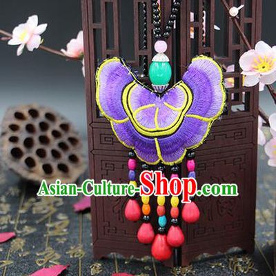 Traditional Chinese Miao Nationality Necklace, Hmong Folk Wedding Embroidery Sweater Chain, Chinese Minority Nationality Jewelry Accessories for Women