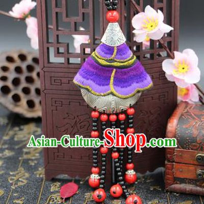 Traditional Chinese Miao Nationality Necklace, Hmong Folk Wedding Embroidery Sweater Chain, Chinese Minority Nationality Jewelry Accessories for Women