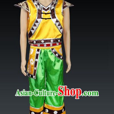 Traditional Chinese Miao Nationality Dancing Costume, Hmong Male Folk Dance Ethnic Clothing, Chinese Minority Zhuang Nationality Costume for Men