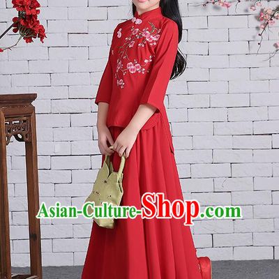 Chinese Traditional Dress for Girls Long Sleeves Kid Children Min Guo Clothes Ancient Chinese Costume Stage Show Red