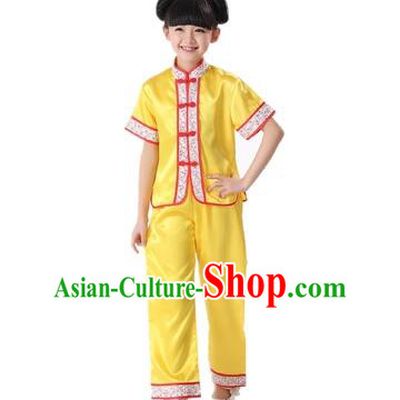 Chinese Traditional Wu Shu Clothes For Children Boys Girls Teenager Kung Fu Dress Tai Chi Tai Ji Chuan Martial Arts Uniform Complete Set Yellow