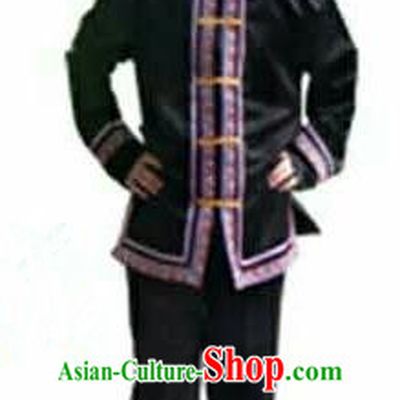 Traditional Chinese Miao Nationality Dancing Costume, Hmong Male Folk Dance Ethnic Dress, Chinese Minority Tujia Nationality Embroidery Costume Set for Men