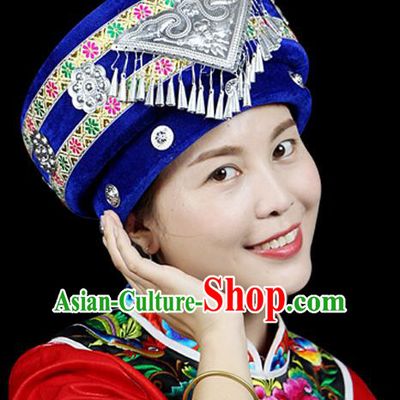 Traditional Chinese Miao Nationality Jewelry Accessories Hats, Hmong Ethnic Accessories, Chinese Minority Tujia Nationality Embroidery Headwear Hat for Women