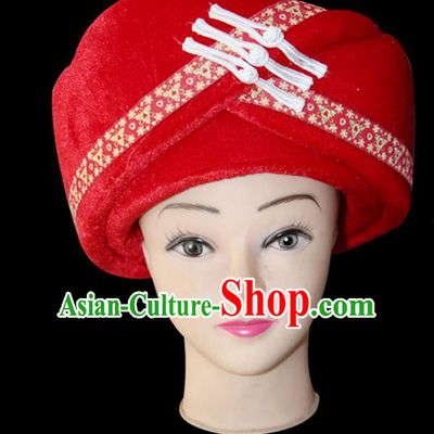 Traditional Chinese Miao Nationality Jewelry Accessories Hats, Tujiazu Ethnic Accessories, Chinese Minority Tujia Nationality Embroidery Headwear Hat for Women