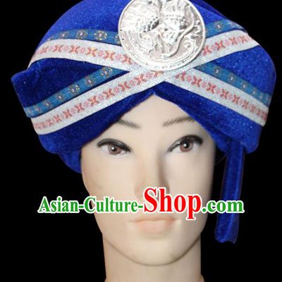 Traditional Chinese Miao Nationality Jewelry Accessories Hats, Tujiazu Ethnic Accessories, Chinese Minority Tujia Nationality Embroidery Headwear Hat for Men