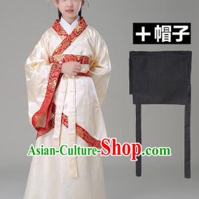 Traditional Chinese Dress Girls Han Fu Han Dynasty Clothes RuQun Children Kid Stage Show Ceremonial Costumes Beige