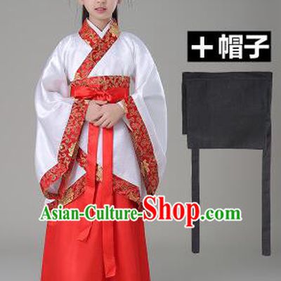 Traditional Chinese Dress Girls Han Fu Han Dynasty Clothes RuQun Children Kid Stage Show Ceremonial Costumes White