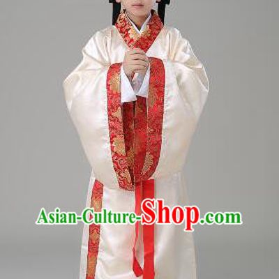 Traditional Chinese Dress Boy Han Fu Han Dynasty Clothes RuQun Children Kid Stage Show Ceremonial Costumes Beige