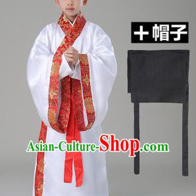 Traditional Chinese Dress Boy Han Fu Han Dynasty Clothes RuQun Children Kid Stage Show Ceremonial Costumes White