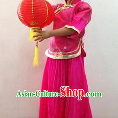 Min Guo Girl Dress Traditional Chinese Clothes Ancient Costume Tang Suit Children Kid Show Stage Wearing Dancing Rose Red
