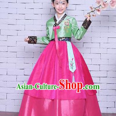 Korean Traditional Girl Dress Princess Clothes Children Dancing Costume Stage Show Halloween Green Top Red Skirt