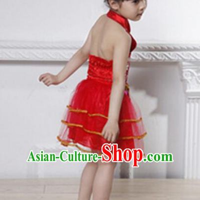 Skirt For Children Girl Qipao Style Chinese Traditional Summer Princess Dress Red