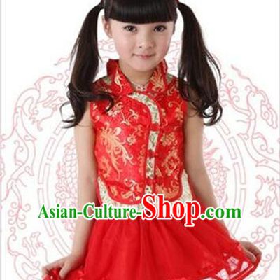 Skirt For Children Girl Qipao Style Chinese Traditional Summer Princess Dress Red