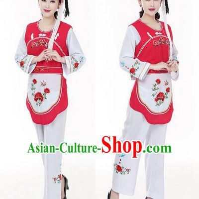 Traditional Chinese Bai Nationality Dancing Costume, Baizu Female Folk Dance Ethnic Dress, Chinese Minority Nationality Embroidery Costume for Women